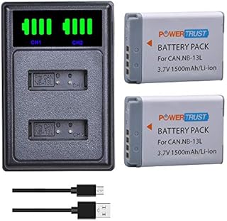PowerTrust 2Pcs NB-13L Battery with Battery Charger for Canon PowerShot G7X Mark III, G5X, G7X, G9X, G7X Mark II, SX620 HS, SX720 HS, SX730 HS, G9X Mark II, G1 X Mark III, SX740 HS, G5 X Mark II