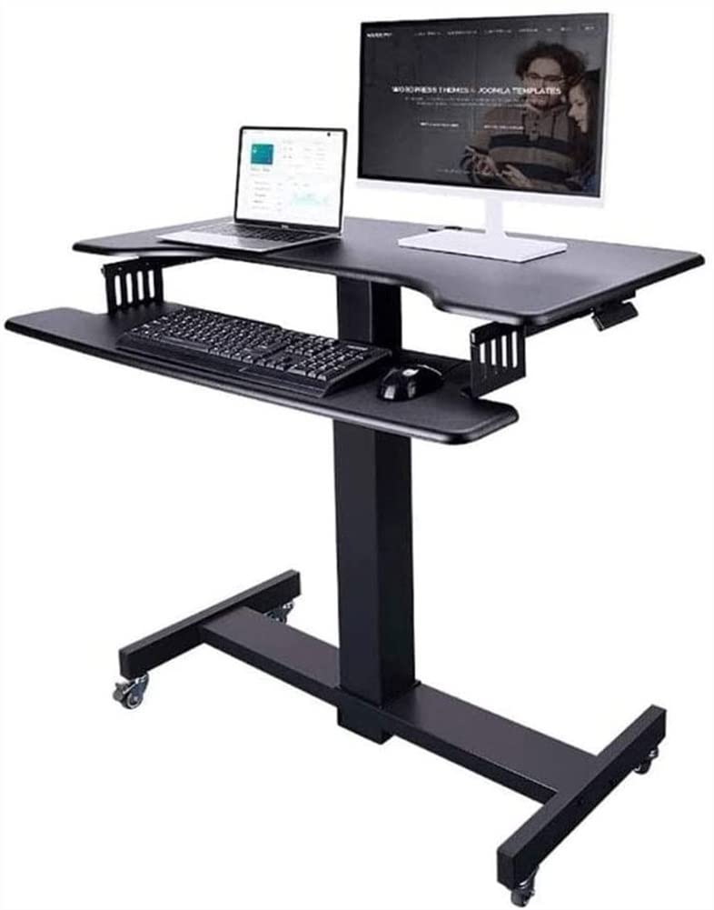 Mobile Standing Desk Mobile Height Adjustable Table Stand Up Desk Cart with Sliding Keyboard Tray Computer Workstation Rolling