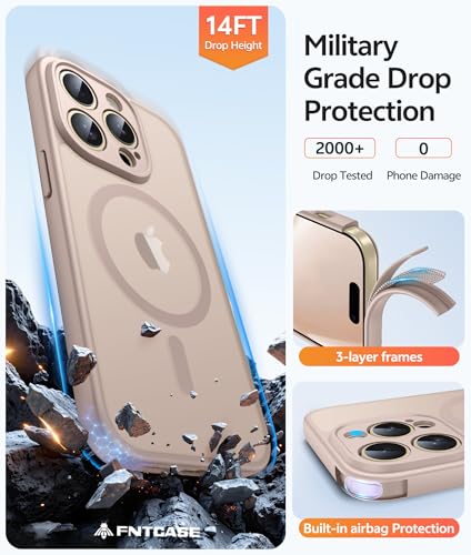 Image of FNTCASE for iPhone 14 Pro Case: [Compatible with Magsafe] Translucent Matte Cases with [Full Camera Protection] [Screen Protector] Military Grade Shockproof Protective Phone Cover - Desert Gold