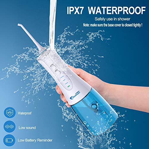 MAGLONG Cordless Water Flosser Teeth Cleaner, 320mL 4 Jet Tips Dental Oral Irrigator for Home and Travel,Portable IPX7 Waterproof Design, 3-Mode Water Flossing,Updated Braces & Bridges Care (Blue)