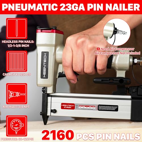 Image of KEENTECH Pneumatic Pin Nailer 23 Gauge, Pin Nail Gun with 2160pcs 1 /2 inch to 1-3 /8 inch Pin Nails, Headless Air Micro Pinner with Dual Safety Trigger for Cabinets, Interior Decoration, Windows, Craft