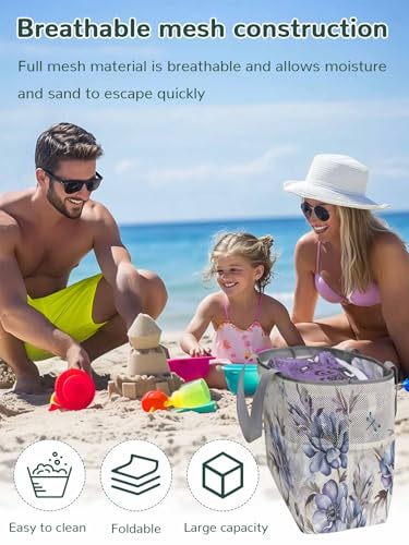 Mesh Beach Bag Oversized Tote Bags for Women Country Blue Flower Farm Floral Plant Large Travel Pool Bags with 8 Pockets2