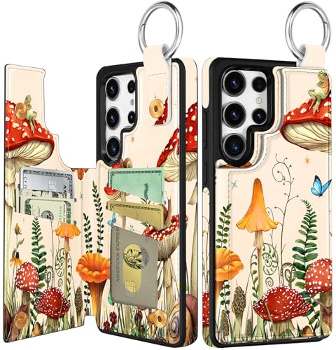 Shorogyt Funda tipo cartera para Samsung Galaxy S25 Ultra, bonito diseño de rana Mogu con tarjetero y soporte para cierre magnético, funda de piel para mujeres, niñas y hombres