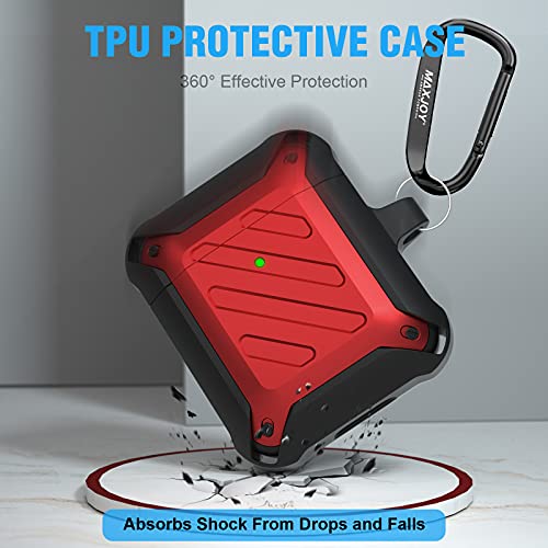 Maxjoy For Airpods 2 Case Cover, Airpods Protective Case Rugged Full-Body Hard Shell Shockproof Cover With Keychain Compatible With Apple Airpods 2 1 Charging Case (Front Led Visible), Red #TOP2