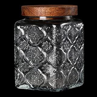 Storage Container Jar 750ML Glass Storage Jars Food Jar with Wooden Lid for Coffee Bean Cookie Rice Sugar Flour Nuts