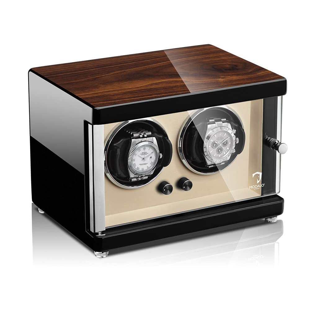 MODALO Uhrenbeweger (Watch Winder) Ambiente MV4 für 2 Uhren Walnuss-Holz Design…