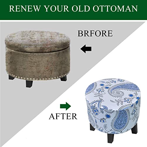 Crfatop Printed Round Ottoman Covers Slipcover Stretch Footstool Protector Covers Soft Footrest Ottoman Seating Ottoman Throw Cover With Elastic Bottom For Living Room Indoor Outdoor,L,20 #TOP3