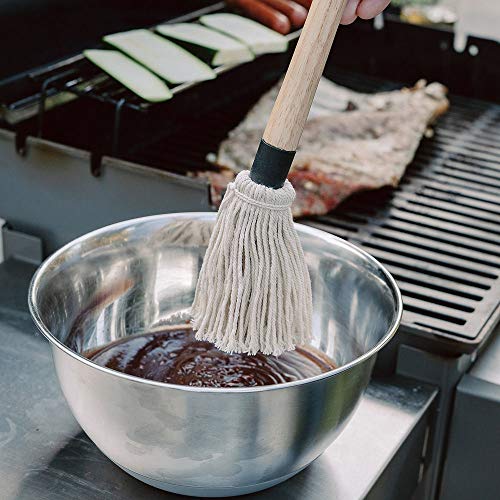 GRILLHOGS Feeling Saucy? Slather Your Meat to Perfection with Our 18-inch Basting Mop. Big Enough to Handle Even The Largest batches of Meat. All Natural Wooden Handle, Includes 2 Bonus Mop Heads