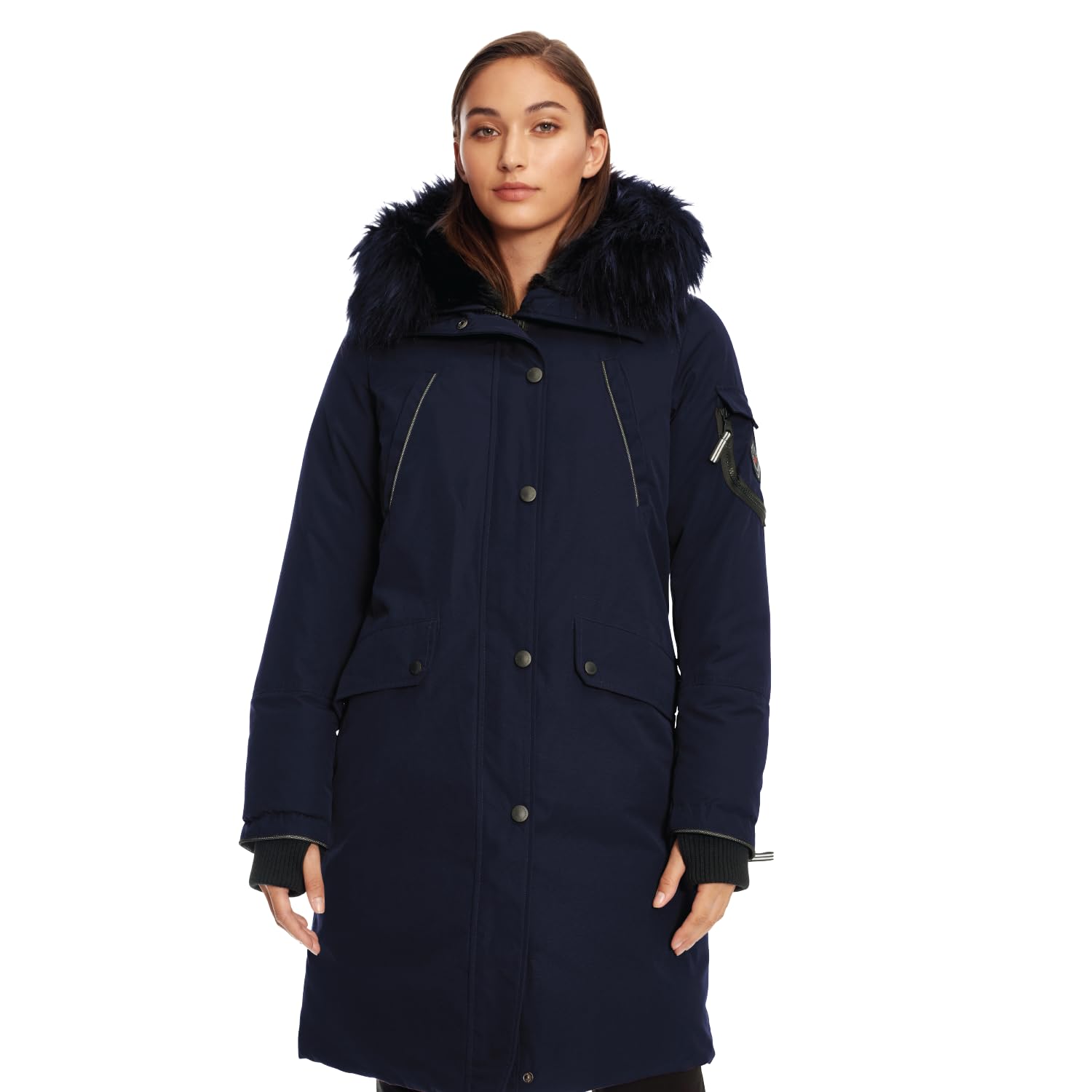 ALPINE NORTH Laurentian Women’s Vegan Down Long Parka Jacket with Faux Fur Hood