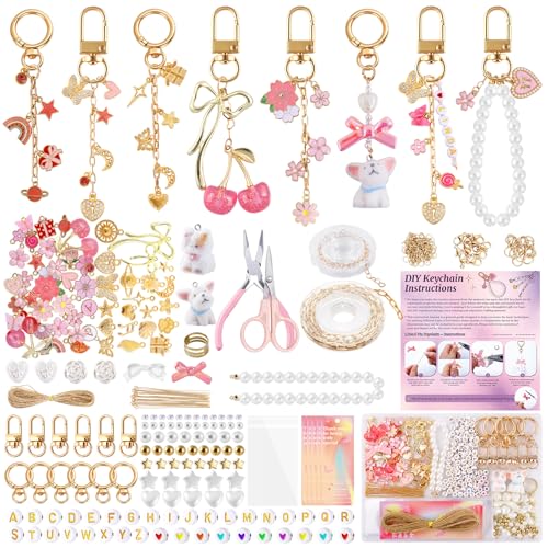 Image of Wurosi 680 Pcs Keychain Making Kits, Pink DIY Bag Charm Kit, 78.74 Inch Chains, Key Chain Hooks, Jump Rings, Lobster Clasps, 225 Charms & Letter, Tools, Great for a Custom Gift, Party, or Family Activ