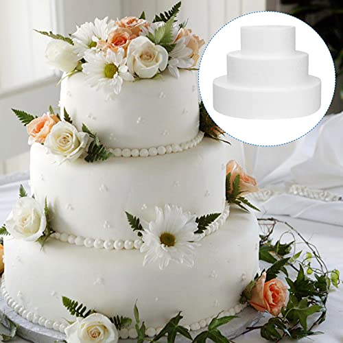 Cake Dummies, 3 Piece Round Foam Cake Dummies 4, 6, 8 inch inch Set for Decorating Display, White, 20X20X5cm