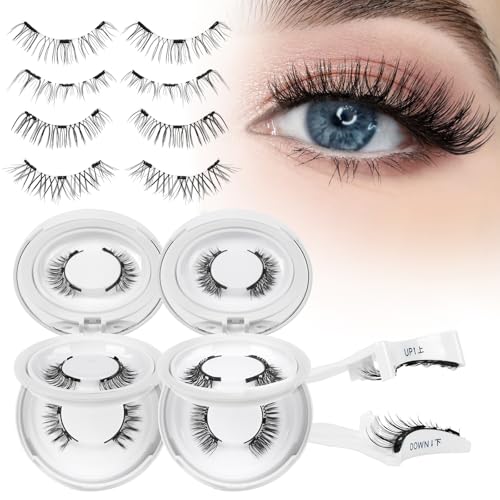 Higu clace Magnetic-Eyelashes with Applicator 4 Pairs Magnetic-Lashes Natural Look Wispy Magnet Lashes Easy to Wear and Remove(DJCX-4Pairs-C)