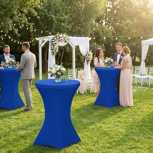 Image of Fixwal 4 Pack Spandex Cocktail Table Covers, 32x43 Inch Royal Blue Fitted Stretch Highboy Round Cover Table Cloth for Party, Bar, Pub, Wedding, Banquet