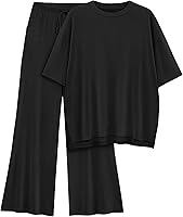 AmazingStar Women's 2 Piece Lounge Set: Oversized Short Sleeve Top & Wide Leg Pants - Summer Casual Matching Outfits