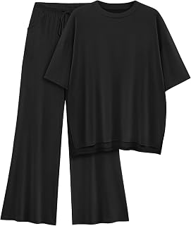 AmazingStar Women's 2 Piece Lounge Set: Oversized Short Sleeve Top & Wide Leg Pants - Summer Casual Matching Outfits