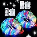 JMEXSUSS 2 Pack Battery Operated Rope Lights Outdoor Waterproof, Total 200LED 66ft 8 Mode/Remote Battery Powered Christmas String Lights, Trampoline Lights for Camping Canopy Deck Decor (Multicolor)