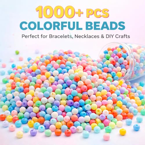 Image of ambitieux Bracelet Making Craft Kit 12 Types Of Colorful 400+ Pcs Of Plastic Beads With Elastic -(Colorfull With 8 Mm) (6 MMMatt Beads),Multi Color