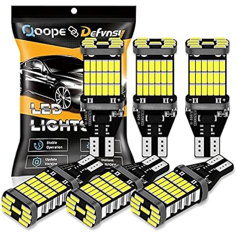 DEFVNSY T15 LED Reverse Light, Canbus 921 912 W16W 902 904 906 Back Up Reversing Light Extremely Bright 45SMD 4014 Chipset 12V 24V 6000K Xenon White (Pack of 6) Cover