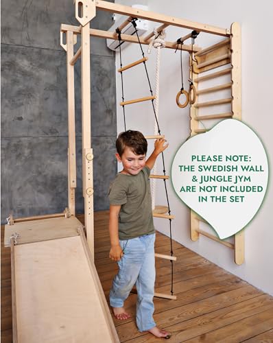 Image of Indoor Jungle Gym Add-On for Swedish Wall, Montessori Climbing Attachment (Swedish Wall Sold Separately)