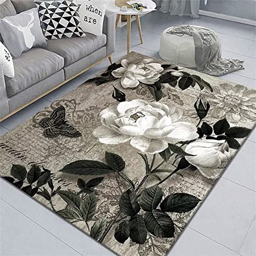 RUGMRZ alfombras Lavables Alfombra Antiacaros Decoración Floral Blanca Alfombra Gris Accesorios para sofás de Varios tamaños 120 x 190 cm