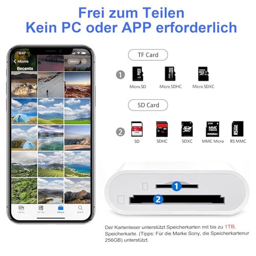 SD Kartenleser iPhone,USB-C & Lightning SD Card Reader,Speicherkartenleser mit Micro SD/SD-Kartensteckplätzen für SD/Micro SD/SDHC/SDXC… – Ansicht 3
