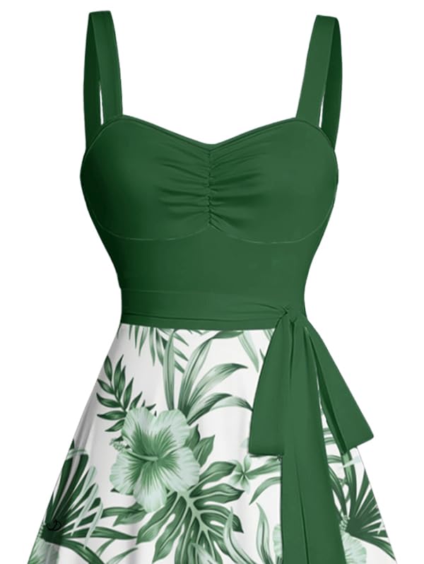 Image of DRESSFO Matchable Couples' Outfit Tropical Flower Leaf Print Button-up Shirt Or Strappy Dress
