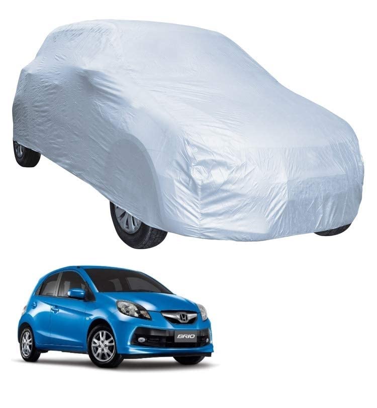 Image of Auto Hub Car Cover Compatible with Brio with Mirror Pocket, Water Resistant, Triple Stitched, Brio Car Cover- Plain Silver