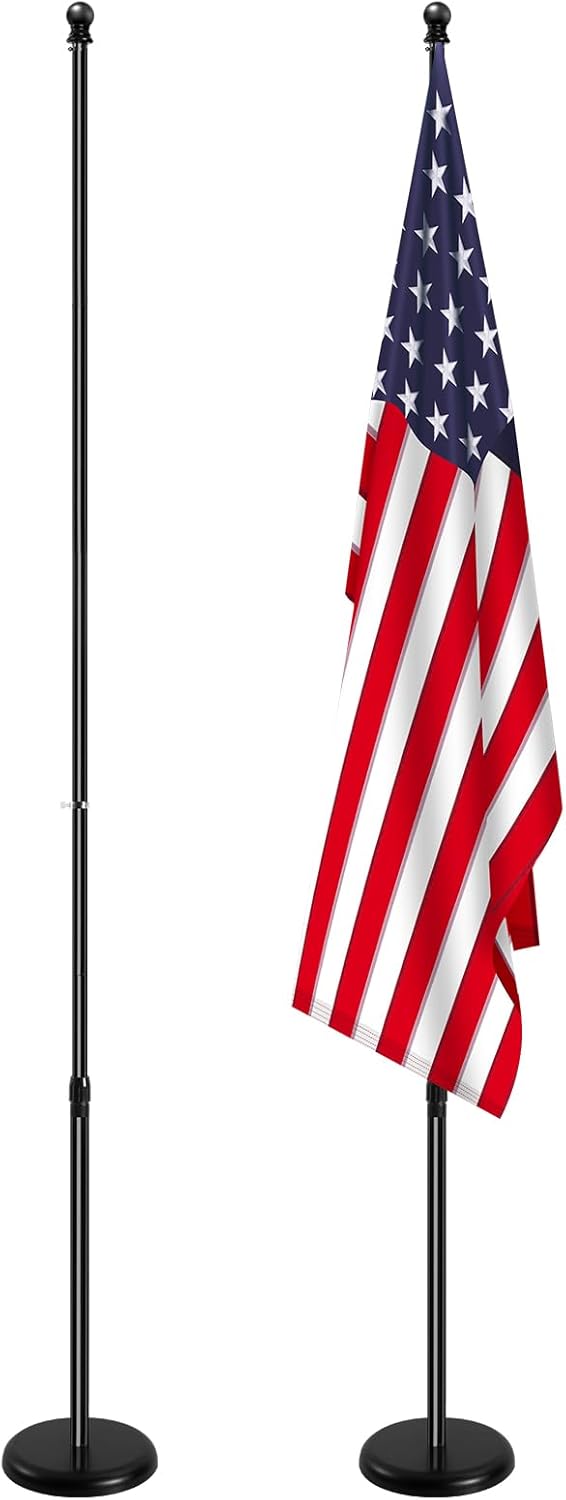 Indoor Flag Pole Kit with Base 8FT-9.5FT,Aluminum Commercial Indoor Flagpole with Black Ball Top Finial & 360° Rotating Anti Wrap Ring,Adjustable Heavy Duty Flag Pole Kit for Office School (1Pack)