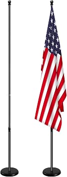 Indoor Flag Pole Kit with Base 8FT-9.5FT,Aluminum Commercial Indoor Flagpole with Black Ball Top Finial & 360 Rotating Anti Wrap Ring,Adjustable Heavy Duty Flag Pole Kit for Office School 1Pack