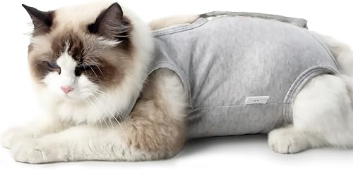 DOTON Traje de recuperación de gato para hombre y mujer, quirúrgico, poscirugía, cono suave, camiseta, ropa, ropa de esterilización para lamer