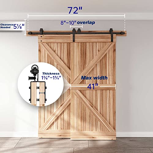 Easelife 6Ft Bypass Double Sliding Barn Door Hardware Kit,Single Track,Heavy Duty,Slide Smoothly Quietly,Easy Install (6Ft Track Kit For Double 41" Wide Door) #TOP5