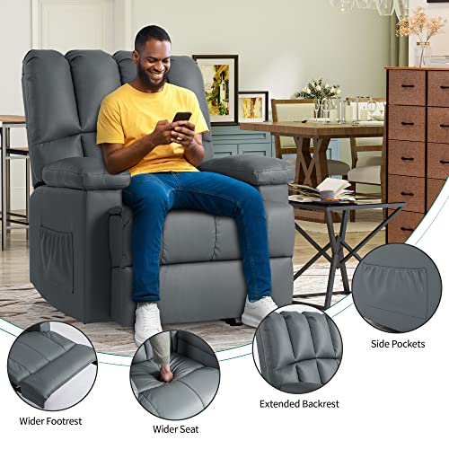 Yitahome Manual Recliner Chair For Nursery, Rocker Gilder Recliner Single Sofa Couch, Soft Pu Overstuffed Rocking Chair For Living Room, Theater Wide Seat Sofa With Side Pocket, Extended Footrest,Grey #TOP5