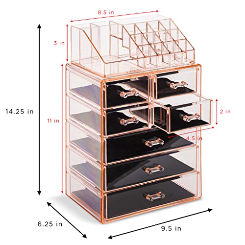 Image of Sorbus Acrylic Makeup Organizer Set, 7-Drawer Vanity & Countertop Cosmetic Storage with Small & Wide Compartments, Pink Makeup Storage for Brushes, Jewelry - Holiday Gift for Women & Teens