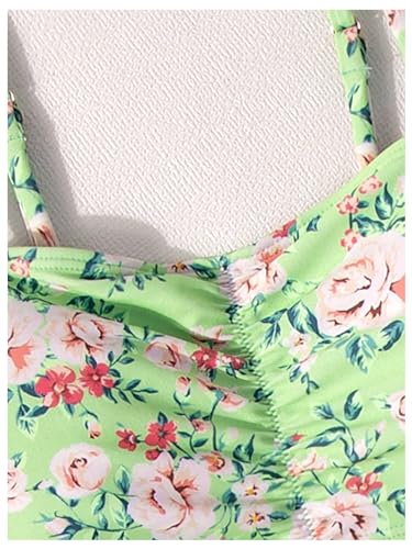Floerns Girl's 3 Piece Bikini Set Floral Print Ruched Bathing Suits with Cover Up Skirt4