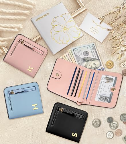 COSHAYSOO Teen Girl Gifts Trendy Stuff Initial RFID Wallet Small, Personalized Graduation Birthday Gift Idea for College Teenage Girls 12 13 14 15 16 17 18 19 20 21 Year Old Trip Favors Pink Letter A4