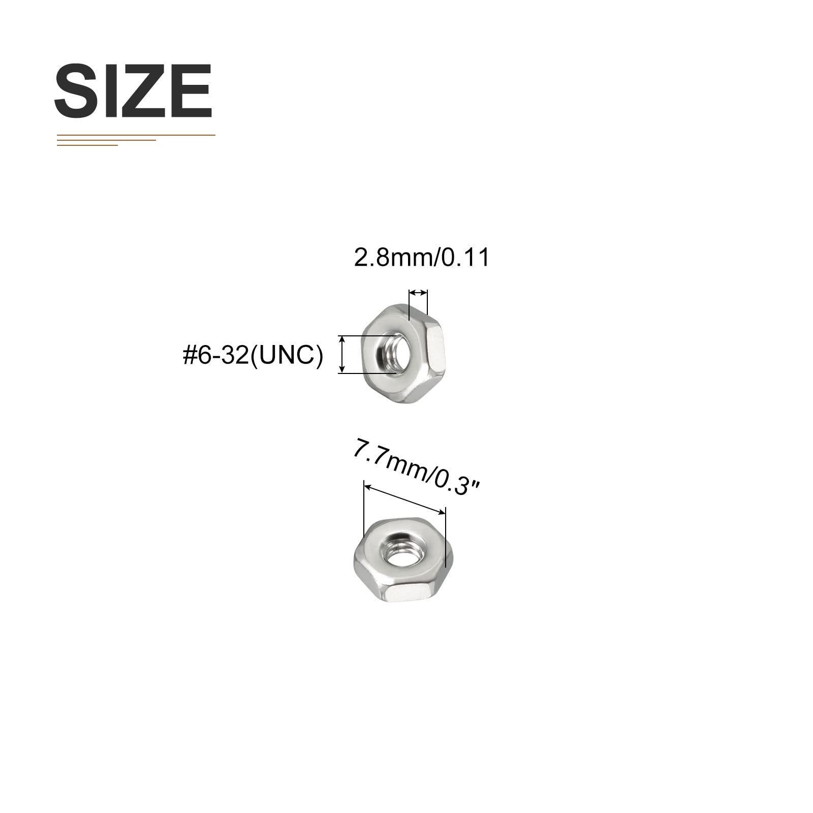 DTGN #6-32(UNC) Hex Nuts - 100Pack - Good for Home Garage Repair - 304 Stainless Steel Hexagonal Nuts - Silver - Image 2