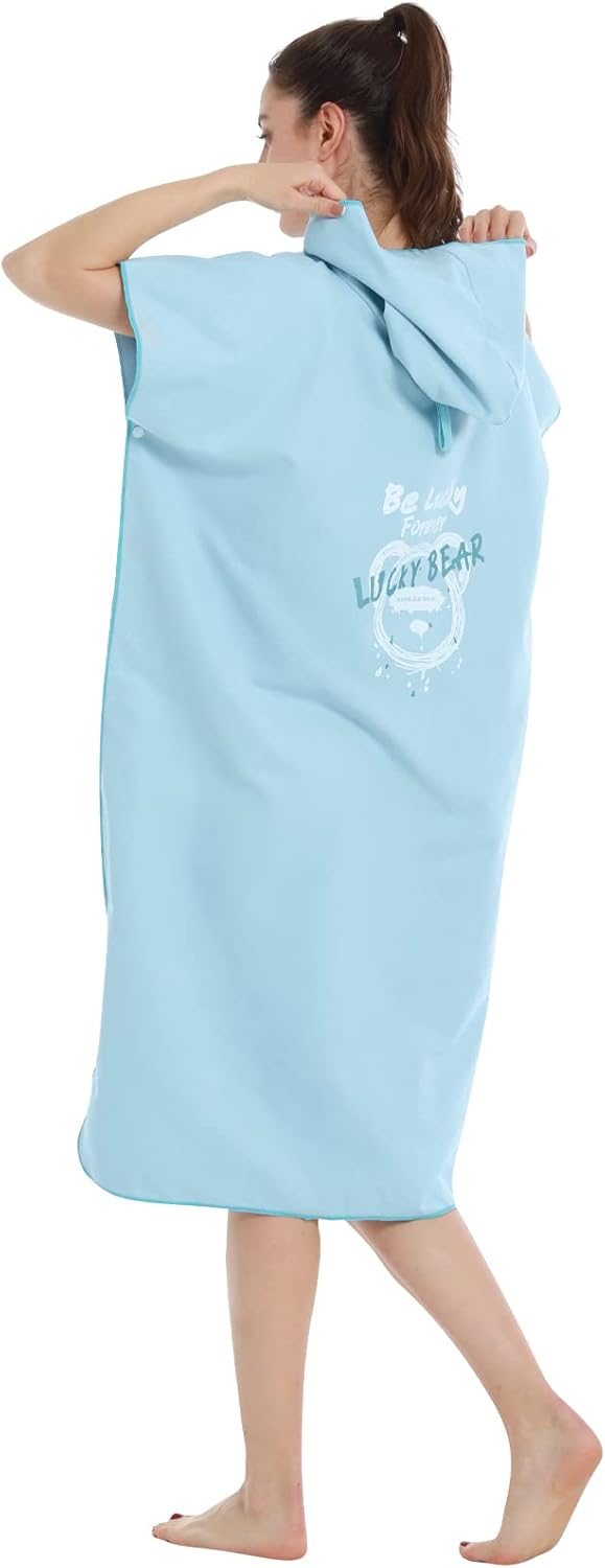 LumiSyne Changing Robe with Hood Microfiber Compact Towelling Robe Quick Dry Light Towel Poncho Swimming Surfing Beach Bath