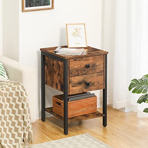 HOOBRO Nightstand with 2 Drawers and Open Shelf, Industrial Square End Table for Storage, Bedside Table in Living Room, Bedroom, Easy Assembly, Wood Look with Metal Frame, Rustic Brown BF47BZ01G2 - Image 3
