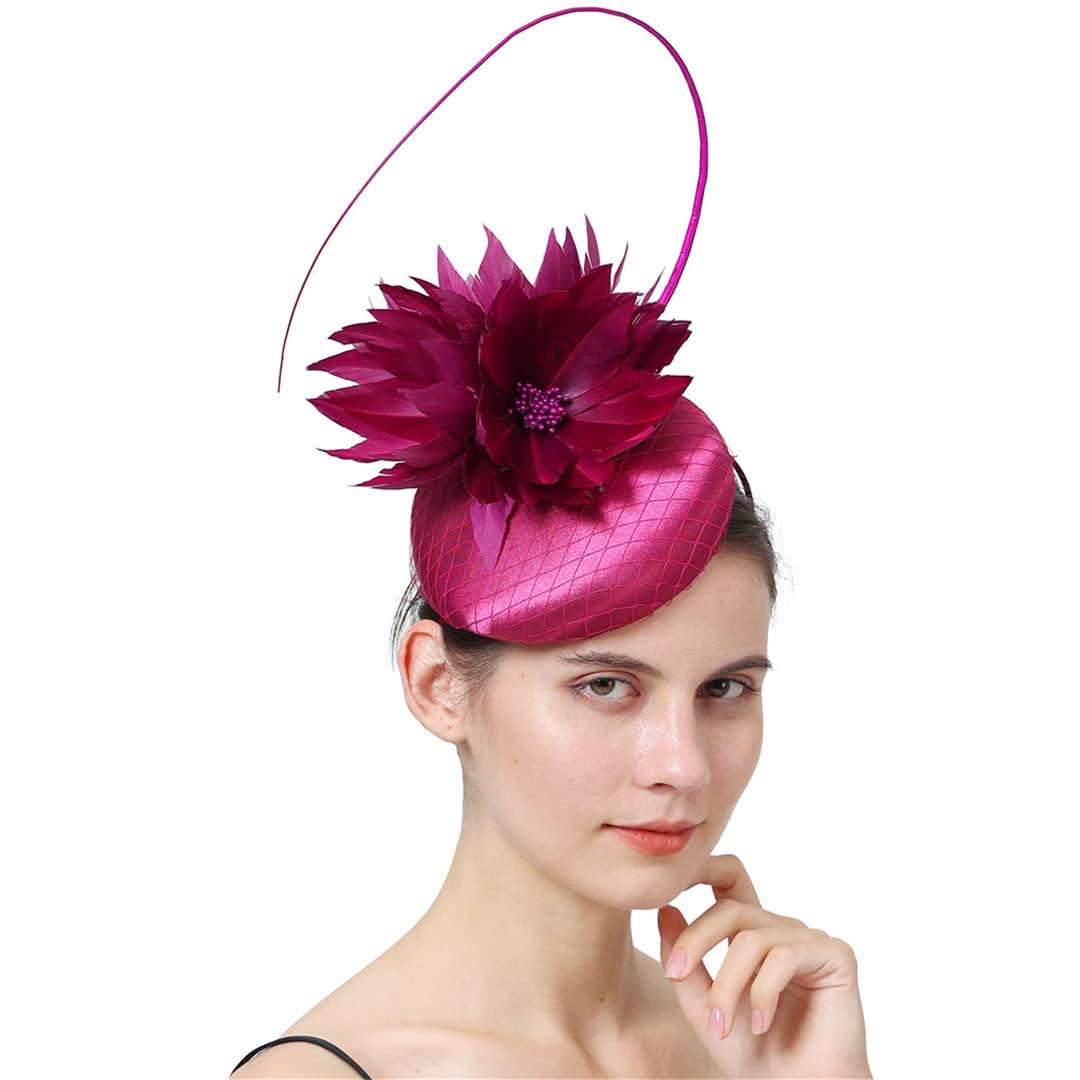 Lmtossey Satén Boda Fascinatos Sombrero Mujer Tocado Quill Accesorios para El Cabello Novia Malla Tocado Diadema
