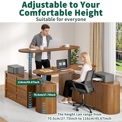 Image of Electric L Shaped Standing Desk, Corner Sit Stand Up Desk, Executive Desk