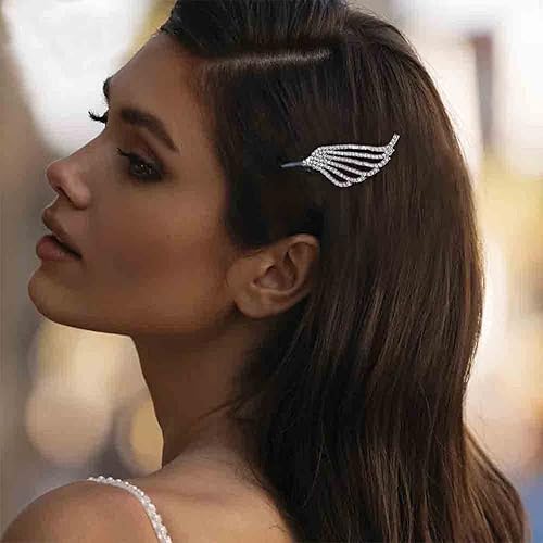 Miniatura 2 de Pasador de pelo con alas de ángel bohemio, clip lateral de diamantes de imitación plateados, pasador de plumas pavimentadas, alas izquierdas,