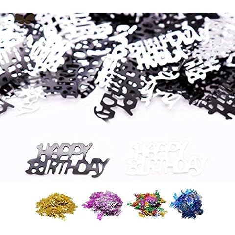 DIWULI Confeti para mesa de cumpleaños, color negro y plateado Cover