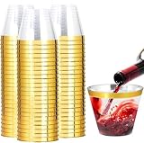 I00000 200 Pack Gold Plastic Cups, 9 Oz Elegant Clear Plastic Cups Gold Rimmed Disposable Wine Glasses Fancy Disposable Party Cup Wedding Cup Drinking Tumblers Cocktail Glasses Perfect for Party