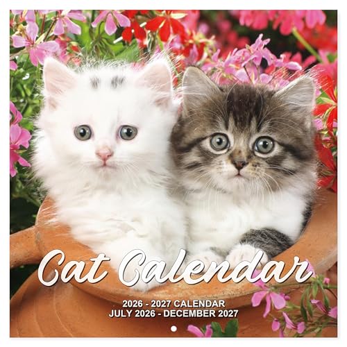 2026-2027 Calendar - 18 Monthly 2026-2027 Wall Calendar from Jul. 2026 - Dec. 2027, Cat Calendar with Unruled Blocks, 12" x 24"(Open) Wall Calendar for Office School Home Planning