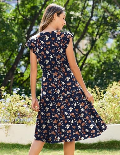 Image of ZEAGOO Womens Summer Casual Dresses Ruffle Sleeve V Neck Midi Dress Flowy Tiered Dress with Pockets Boho Sundresses