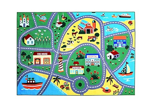Furnish my Place 760 City Map | City Street Map Kids Rug for Nursery | Playroom | Bedroom & Classroom Area | Washable Play Mat | Multicolor - (3'3