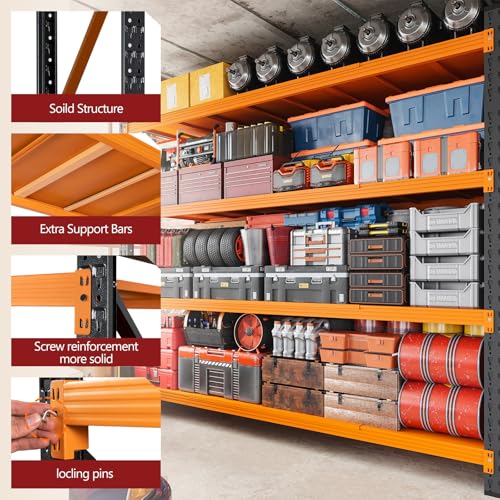 Image of RAVIGIN 7000LBS Storage Shelves,79 inch W Garage Shelving Heavy Duty Metal Adjustable Garage Shelves, Shelving Units Industrial Shelving for Warehouse,79 inch W x 24 inch D x 79 inch H,Orange