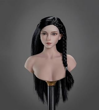 Fremego 1/6 Scale Female Head Sculpt,Asian Girl Jing Chu Pale Skin Head Sculpt Carved for 12inch Female PH TBL VC JO Worldbox Action Figure Body Black Hair