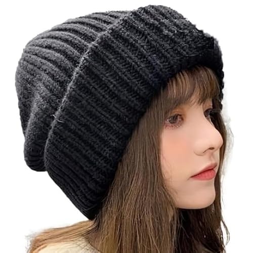 [LTG] 大きいサイズ ニット帽 ニットキャップ 帽子 おしゃれ メンズ レディース ワッチキャップ プレゼント ギフト 母の日 父の日 誕生日 クリスマス 秋冬 防寒 無地 NEK 7987662 (ブラック)