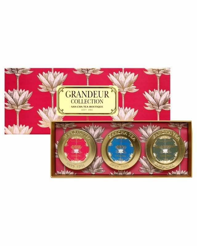 Sancha Tea Boutique, Grandeur Collection, Oolong Tea Gift Box | Luxury Selection with Mint, Rose & High Mountain Oolong | 3 x 50g Loose Leaf | Premium Gift with Golden Ribbon & Carry Bag